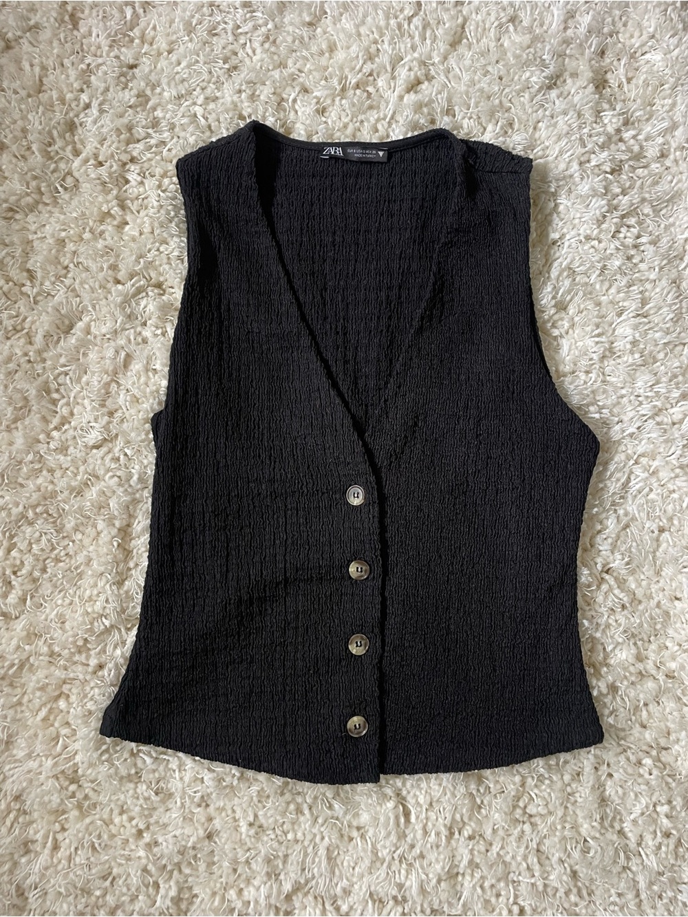 ZARA Black Textured Button Front Sleeveless Top – Size Small